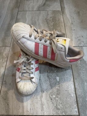 adidas Kids White and Pink Superstar Sneakers
